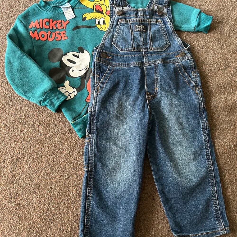 2T Disney Sweater & OshKosh Denim Overalls